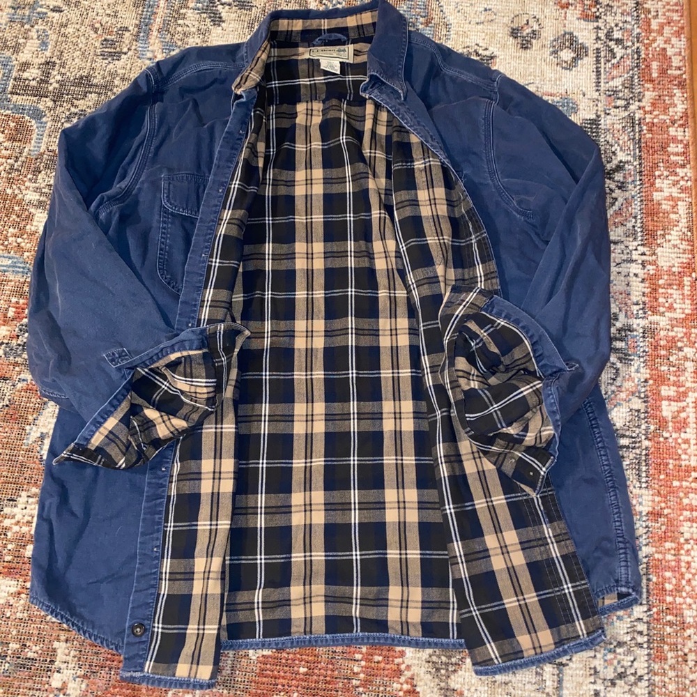 LL Bean jacket plaid lined shirt Large